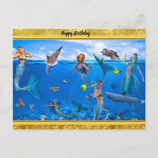 Postal Sirenas con delfines