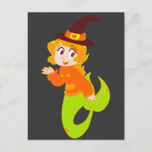 Postal Sirenita de bruja de pelo corto