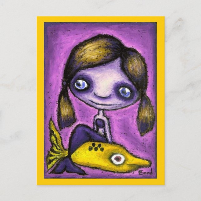 Postal Sirenita en un taxi de tiburón (Anverso)