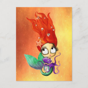 Postal Sirenita espeluznante con pulpo