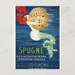Postal Sirenita Italiana De 1920 Con Publicidad Esponja