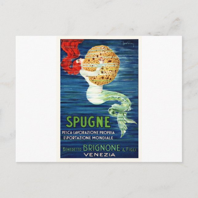 Postal Sirenita Italiana De 1920 Con Publicidad Esponja (Anverso)