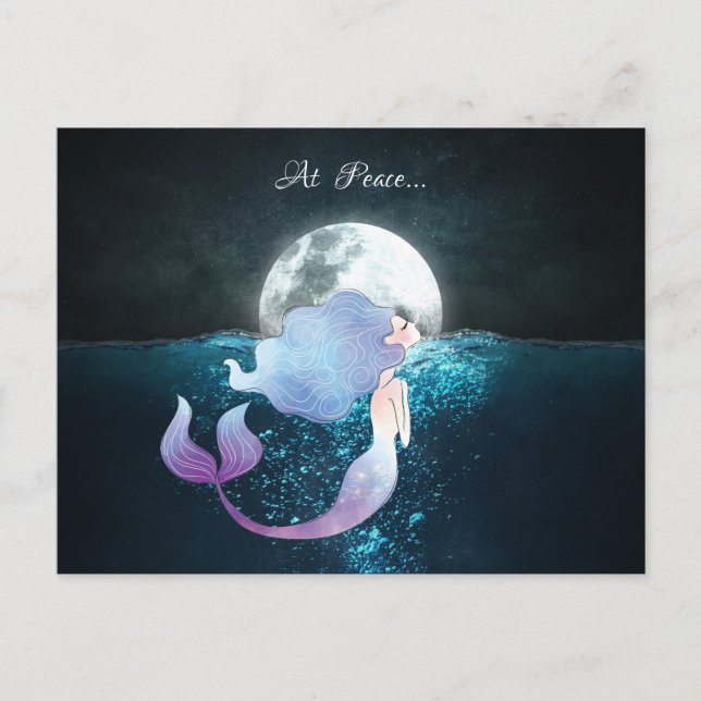 Postal Sirenita nadando en paz bajo la luna llena (Anverso)