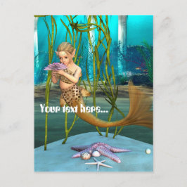 Postal Sirenita pequeña con flores anémicas