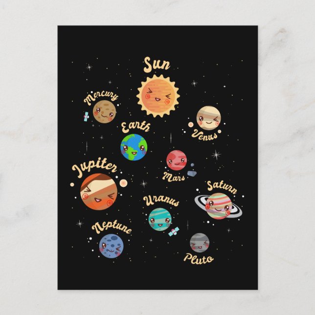 Postal Sistema solar planea conocimiento infantil espacio (Anverso)