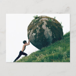 Postal Sisyphus Rolling Boulder up Hill Postcard