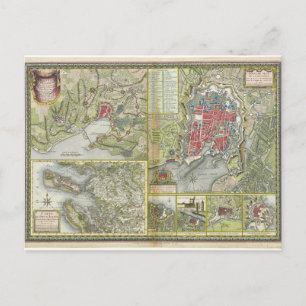 Postal Sitio al mapa de la ciudad de La Rochelle en 1627-