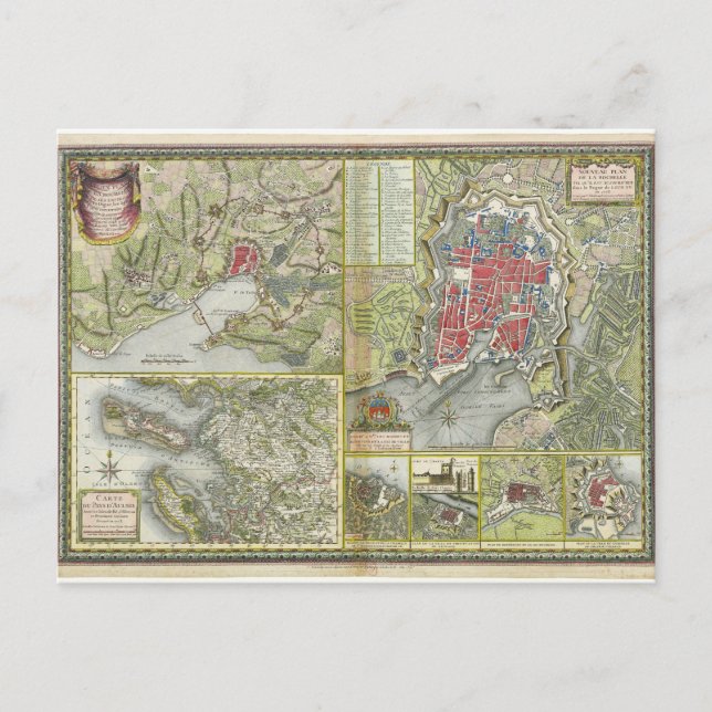Postal Sitio al mapa de la ciudad de La Rochelle en 1627- (Anverso)