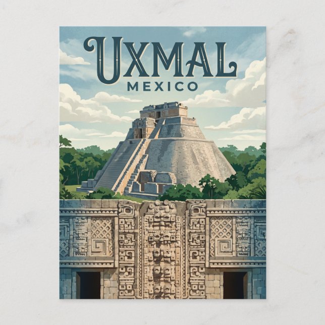 Postal Sitio Arqueológico de Uxmal México (Anverso)