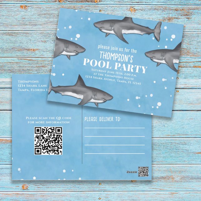 Postal Sitio web de código QR de tiburones en fiesta de p (Subido por el creador)