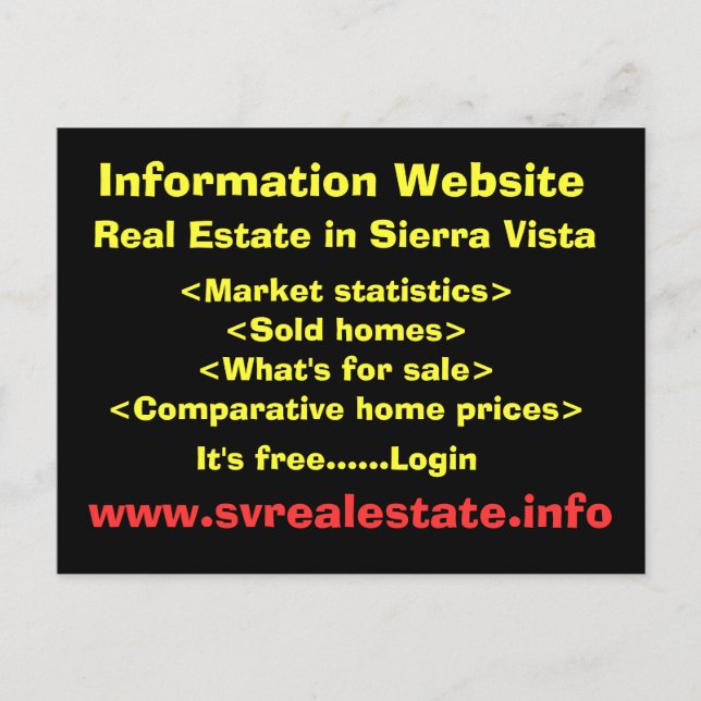 Postal Sitio web de información, Inmobiliaria en Sierra.. (Anverso)