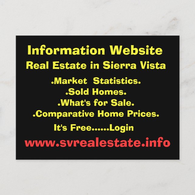 Postal Sitio web de información, Inmobiliaria en Sierra.. (Anverso)