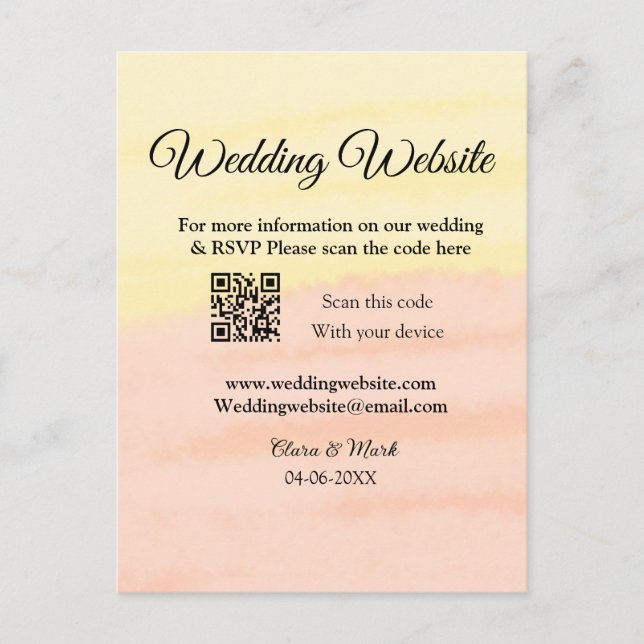 Postal sitio web del boda agregar código Q R exploración  (Anverso)