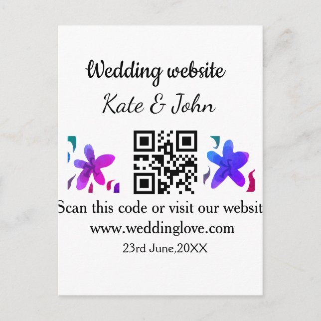 Postal Sitio web simple mínimo de boda Q código R añadir  (Anverso)
