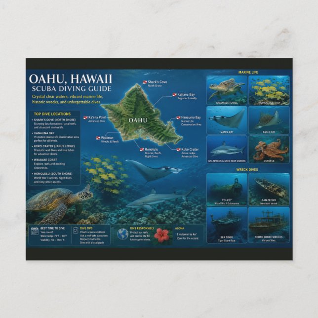 Postal Sitios de buceo en Hawái (Anverso)