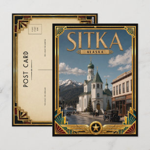Postal Sitka Alaska Arte Deco Vintage Edad Dorada P