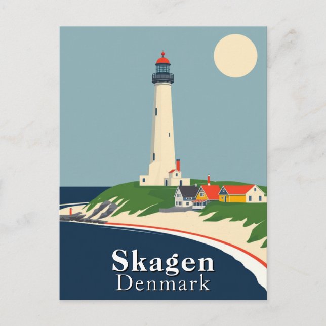 Postal Skagen, Dinamarca Beach Retro Art (Anverso)