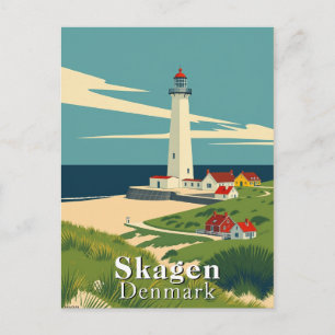 Postal Skagen, Dinamarca Faro Arte Retro