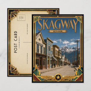 Postal Skagway Alaska Arte Deco Antiguo Edad Dorada