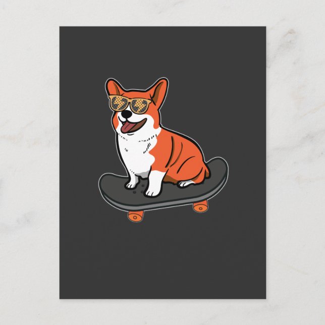 Postal Skateboard Dog Corgi Gafas De Sol Skoppy (Anverso)