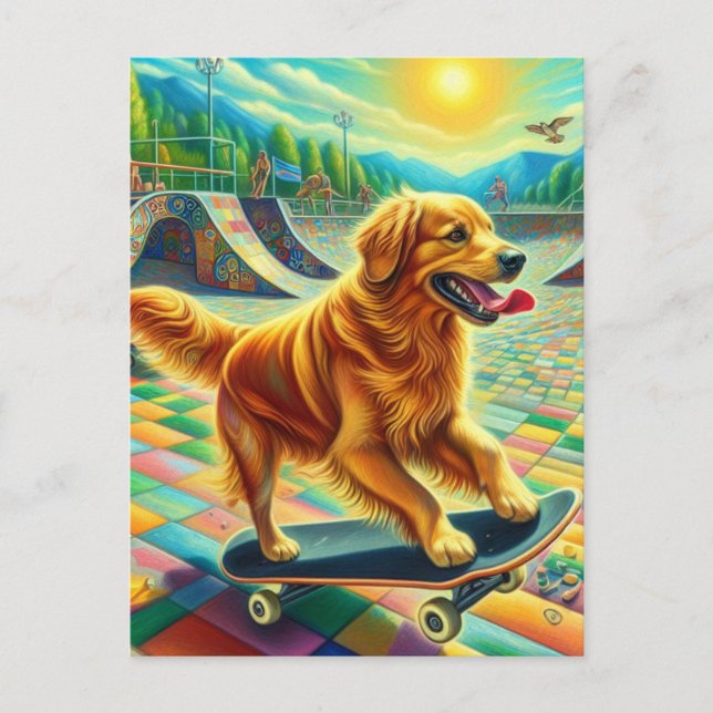 Postal Skateboarding Adorable Golden Retriever Dog (Anverso)