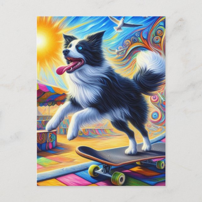 Postal Skateboarding Adorable Surreal Border Collie (Anverso)