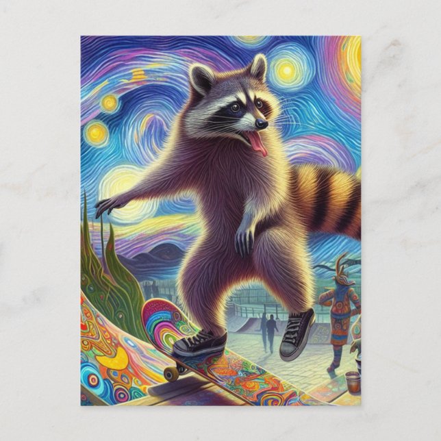 Postal Skateboarding Adorable Surreal Raccoon (Anverso)