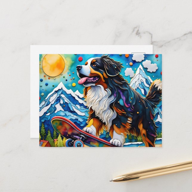 Postal Skateboarding Bernese Mountain Dog (Anverso/Reverso In Situ)