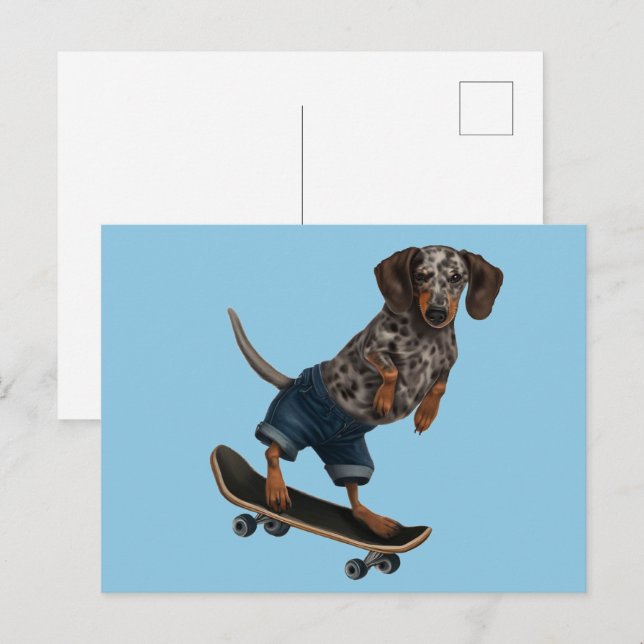 Postal Skateboarding Dachshund (Anverso / Reverso)
