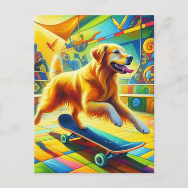Postal Skateboarding Golden Retriever Dog (Anverso)