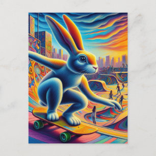 Postal Skateboarding Rabbit Colorful Surreal