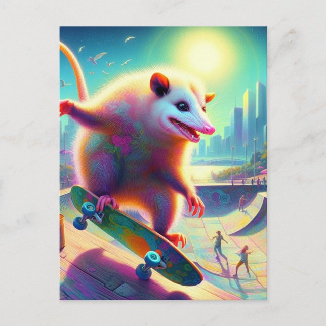 Postal Skateboarding Surreal Adorable Opossum (Anverso)