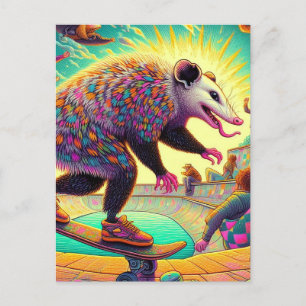 Postal Skateboarding Surreal Adorable Opossum