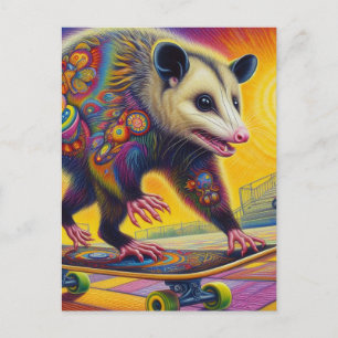 Postal Skateboarding Surreal Adorable Opossum