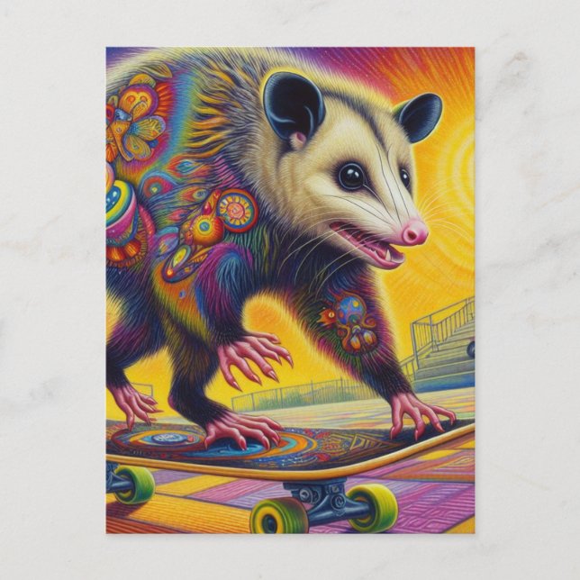 Postal Skateboarding Surreal Adorable Opossum (Anverso)