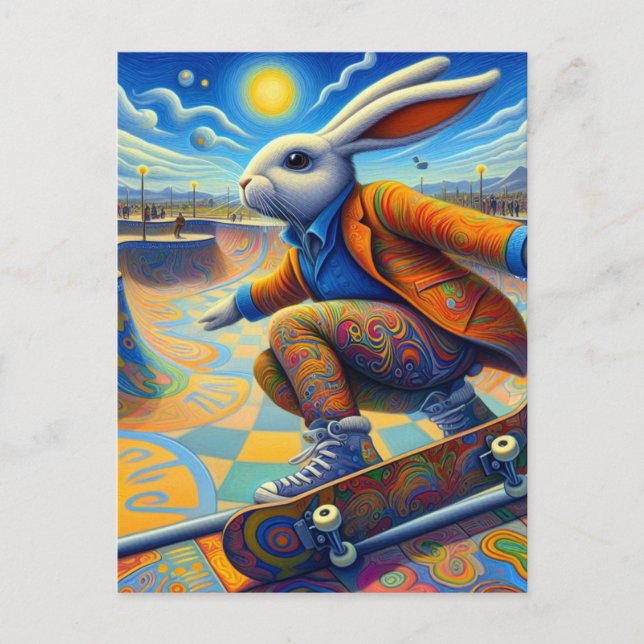 Postal Skateboarding Surreal Colorful Rabbit (Anverso)