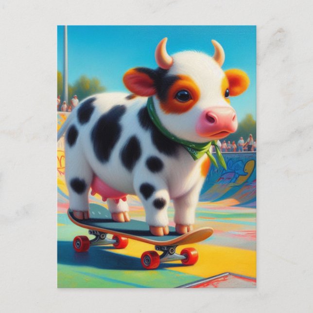 Postal Skateboarding Surreal Colorous y Fun Cow (Anverso)
