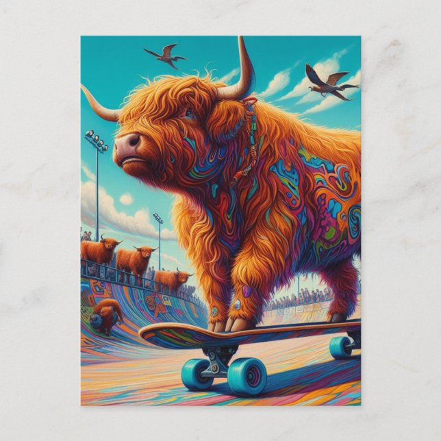 Postal Skateboarding Surreal Highland Cow (Anverso)
