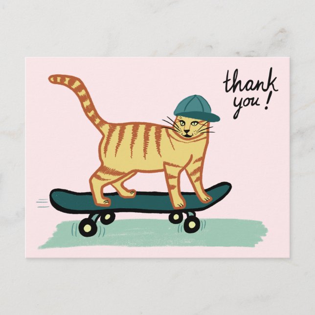 Postal Skateboarding Tabby Cat GRACIAS (Anverso)