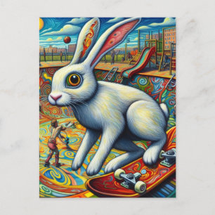 Postal Skateboarding White Rabbit Colorful Surreal