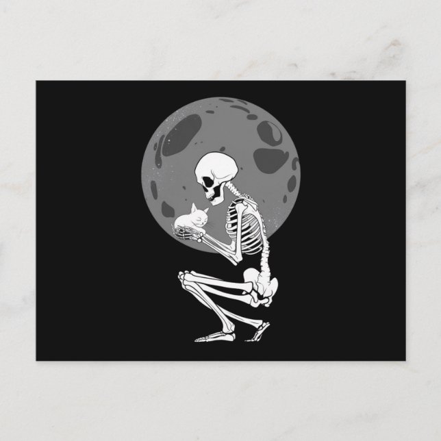 Postal Skeleton Cat Skull Kitty Cute Gótico Halloween (Anverso)
