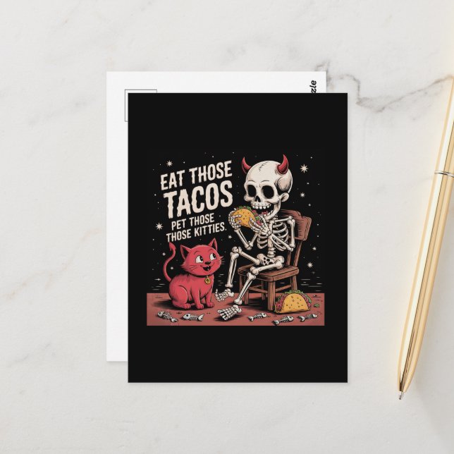 Postal Skeleton Come a esos tacos Mascotas esos delicioso (Anverso/Reverso In Situ)