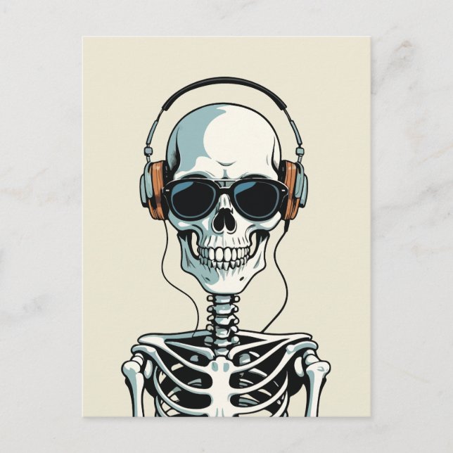 Postal Skeleton con auriculares (Anverso)