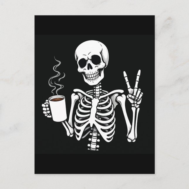 Postal Skeleton con café (Anverso)