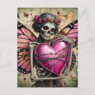 Postal Skeleton con el corazón envuelto en tornos