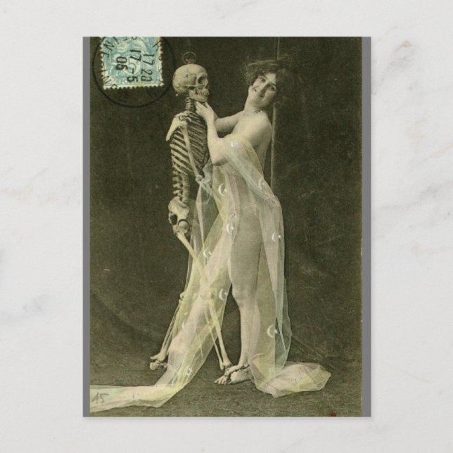 Postal Skeleton de baile francés Risqué (Anverso)
