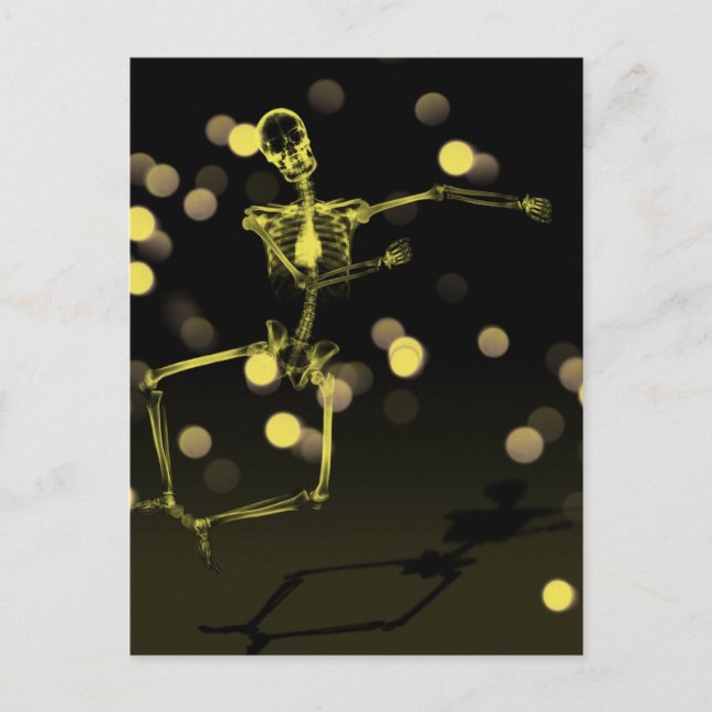 Postal Skeleton de rayos X bailando - Amarillo (Anverso)