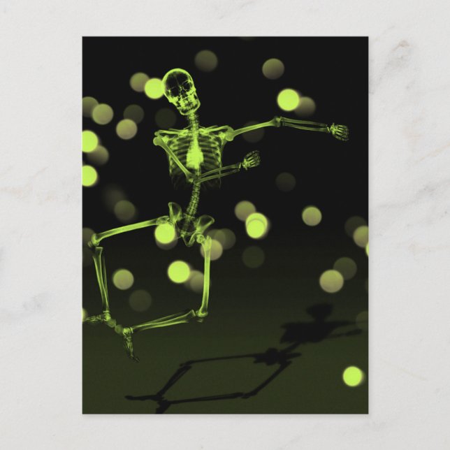 Postal Skeleton de Rayos X bailando - Lime Green (Anverso)