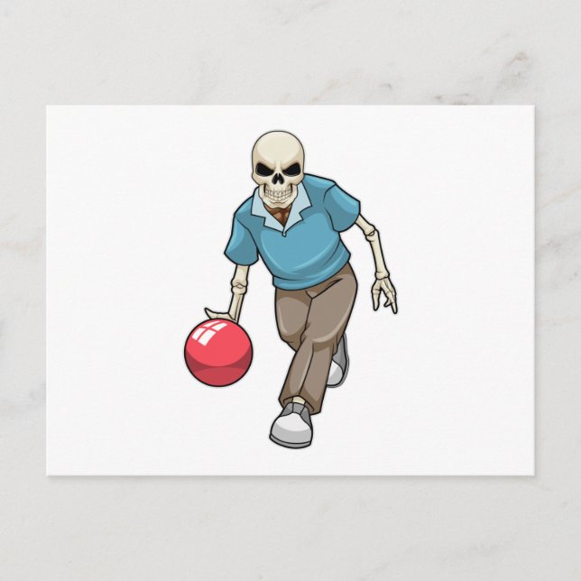 Postal Skeleton en el Bowling con bolas (Anverso)