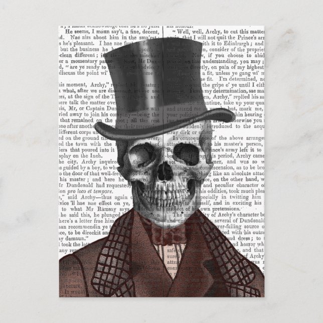 Postal Skeleton Gentleman y sombrero superior (Anverso)